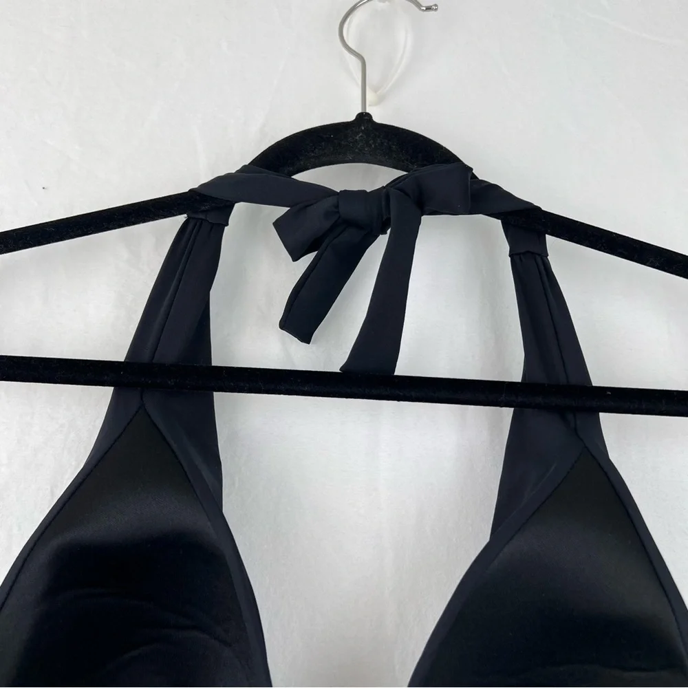 NWT La Blanca Black Island Goddess Solid Halter Tankini Top LB Sz 12 Beach